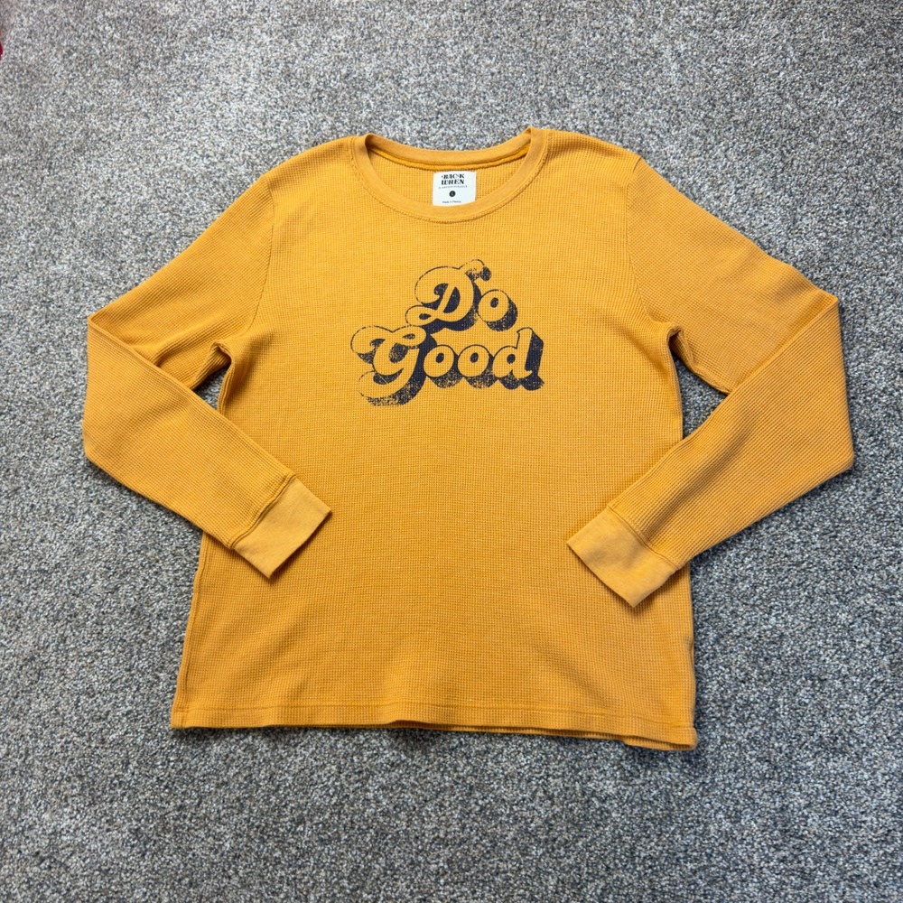 Back When by Anthropologie Do Good Waffle Knit Thermal Top Mustard Yellow Large